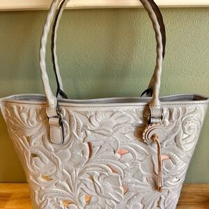 Patricia Nash Elegant Gray Embossed Tote Bag